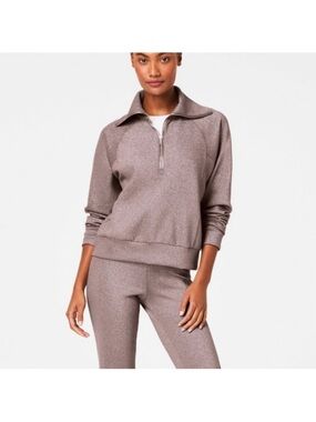 Spanx AirEssentials Set in Smoke Silver Shimmer Wide Leg Pant & Half Zip Top M